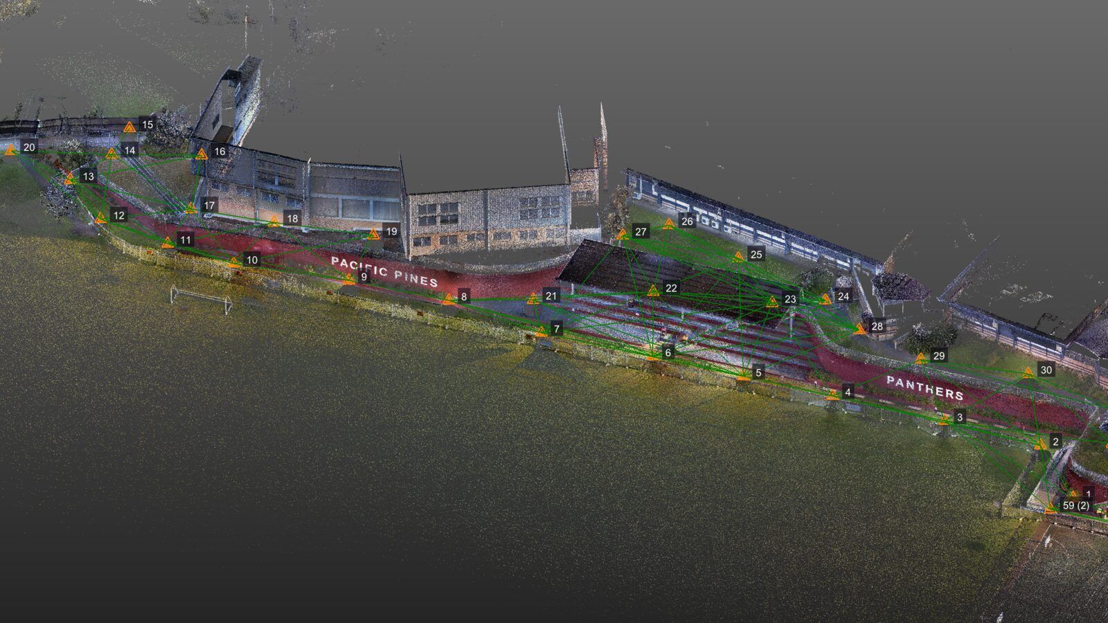Registered scan positions in one point cloud